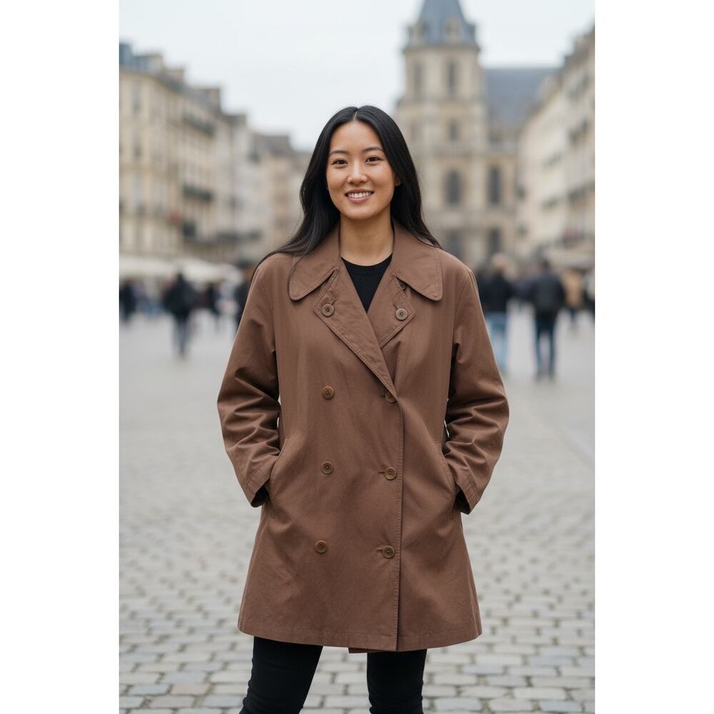 Vintage Anne Klein Women’s Minimalist Oversized Trench Peacoat S Brown